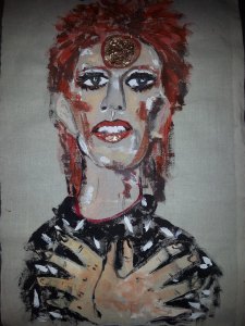 Ziggy Stardust watercolour and Textile        Size A3 No 2